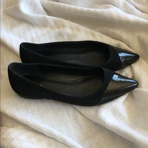 Cole Haan pointed suede and patent leather flats